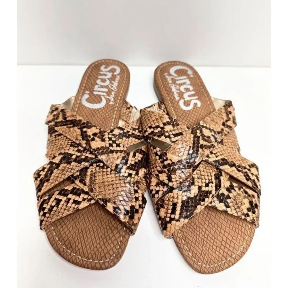 Circus‎ by Sam Edelman Snake Print Criss Cross Slides Sandals Size 6